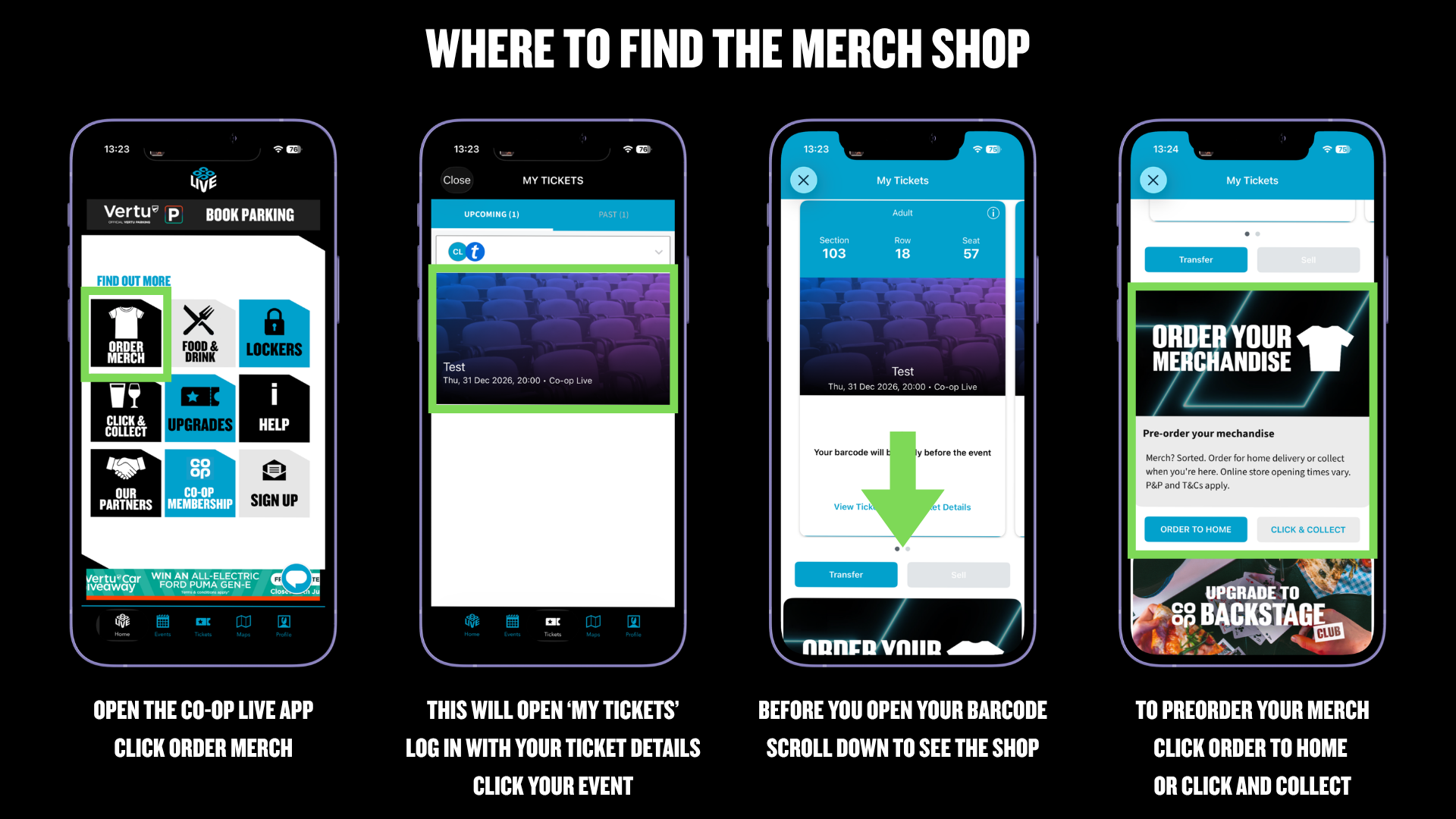 How to find the merch shop on the app
